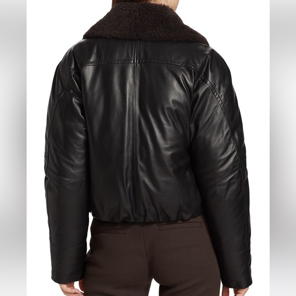 NWT! VINCE Shearling-Trim Lamb Leather Down Puffer Jacket - S - Picture 3 of 16